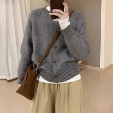 批发厂家现获质后标开衫2025秋季新款百搭极简风宽松显瘦针织衫上衣女