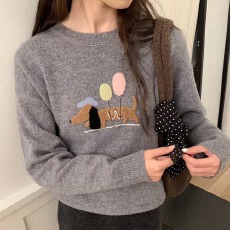 批发工厂2025秋冬新款野<b class='q'>原</b>小麦家韩系腊肠狗可爱毛针织毛衣上衣