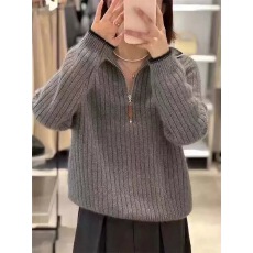 批发工厂2025冬季新款毛衣拉链<b class='q'>翻领</b>套头羊毛针织衫宽松慵懒风休闲长袖