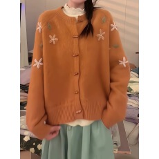 批发工厂2025绵羊毛圆领长袖针织开衫女上衣时尚百搭蝴蝶结羊毛衫毛衣