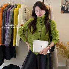 批发工厂蝙蝠袖针织开衫女秋季2025新款外搭<b class='q'>韩版</b>圆领宽松女士毛衣