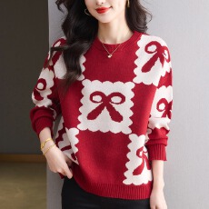 批发发亿工厂实拍大码女装2025冬季新款慵懒风胖显瘦新年红色针织毛衣