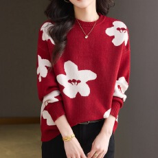 批发发亿工厂实拍大码女装2025冬季新款慵懒风胖显瘦新年红色针织毛衣