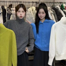 批发工厂冬上新大爆款简约日常百搭高领开扣保暖毛衣