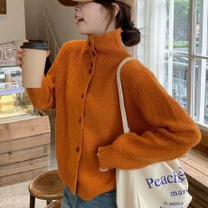 批发工厂新款2025冬季老钱风半高领针织打底衫女百搭简约毛衣外套