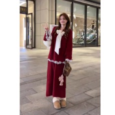 批发工厂实拍重工针织<b class='q'>开衫</b>爆款➕加长裙新款两件套宽松显瘦毛衣套装厂