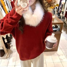 批发工厂韩系风软糯<b class='q'>兔毛</b>绒套头<b class='q'>毛衣</b>女秋冬新款毛绒围脖慵懒保暖上衣