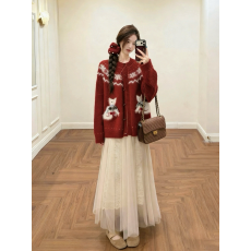 批发工厂系穿搭套装法式千金风时尚针织开衫2025秋冬蓬蓬纱裙<b class='q'>两件套</b>