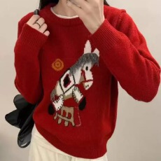 批发工厂卡通小马新年<b class='q'>毛衣</b>少女2026新款内搭针织衫上衣大童打底衫