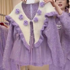 批发工厂温柔慵懒风<b class='q'>高领</b>娃娃领系带针织衫女2025秋冬季<b class='q'>毛衣</b>