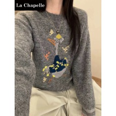 批发工厂卡通小鸭子毛衣女冬季宽松减龄长袖圆领百搭针织上衣