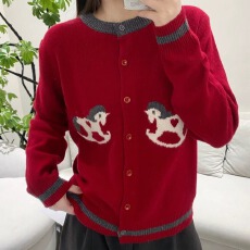 批发工厂2025新款韩版时尚小熊羊绒毛衣外套网红同款百搭开衫针织衫