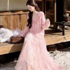 批发工厂系穿搭套装法式千金风时尚针织开衫2025秋冬<b class='q'>蓬蓬</b>纱裙两件套