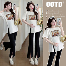 批发实拍新款孕妇装短袖T恤夏装时尚休闲百搭宽松显瘦开叉上衣