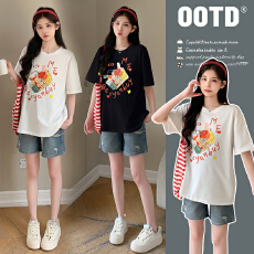 批发实拍新款<b class='q'>孕妇装</b>夏装T恤时尚减龄大方宽松<b class='q'>上衣</b>+托腹牛仔短裤套装