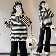 批发实拍孕妇装圆领条纹毛衣秋冬新款慵懒风休闲宽松显瘦<b class='q'>百搭</b>套头上衣