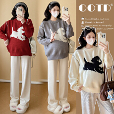 批发实拍孕妇装圆领毛衣秋冬新款卡通小狗休闲宽松显瘦<b class='q'>百搭</b>套头上衣