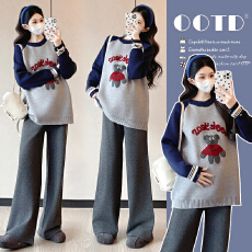 批发实拍孕妇装圆领卡通毛衣秋冬新款慵懒风休闲宽松显瘦<b class='q'>百搭</b>套头上衣