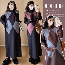 实拍2025新款秋冬装大版型时尚宽松气质孕妇长款针织加厚连衣裙