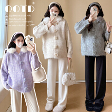 实拍2025孕妇装秋冬款新款气质减龄洋气毛领连帽开衫加厚百搭外套