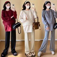 实拍孕妇装圆领两件套毛衣秋冬新款慵懒风休闲宽松显瘦套头上衣