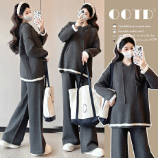 实拍2025秋冬新款韩版时尚显瘦气质减龄宽松连帽显瘦针织毛衣套装