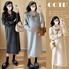 批发实拍2025新款秋冬装时尚宽松气质孕妇中长款针织毛衣加厚连衣裙