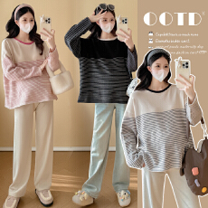 批发实拍孕妇装条纹毛衣秋冬新款慵懒风休闲减龄宽松显瘦<b class='q'>百搭</b>上衣