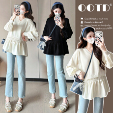 批发实拍新款2026孕妇<b class='q'>春</b>装甜美显瘦宽松长袖娃娃衫减龄百搭上衣潮妈