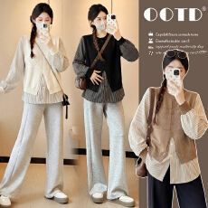 批发实拍新款2026孕妇春装甜美宽松显瘦长袖娃娃衫百搭减龄假两件上衣