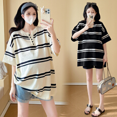 批发实拍 2026孕妇夏季新款短袖高级感百搭宽松显瘦简约针织条纹上衣