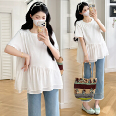 批发实拍2026新款宽松正肩白色短袖t恤女夏显瘦遮肚巨好看百搭上衣