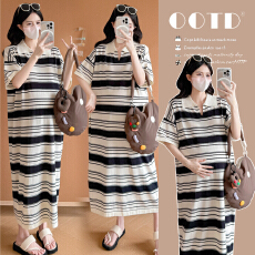 批发实拍2026夏装孕妇大码新款时尚款宽松气质显瘦大码孕妇条纹<b class='q'>连衣裙</b>