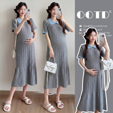 批发实拍2026孕妇装夏季新款<b class='q'>翻领</b>时尚气质显瘦减龄孕妇中长款<b class='q'>连衣裙</b>