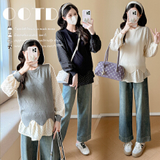 批发实拍新款2026孕妇秋装宽松显瘦长袖娃娃衫百搭小个子假两件上衣