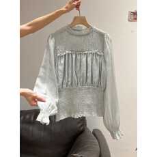 批发温柔风荷叶边<b class='q'>雪纺</b>衬衫女2025秋季褶皱设计感修身内搭打底衫上衣