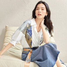 批发文森特·梵高联名对白宽松印花短袖<b class='q'>衬衫</b>女2026夏季新款设计感上衣