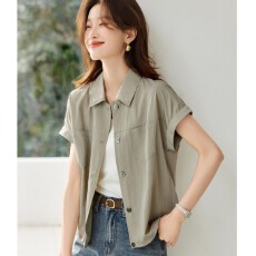 批发沫晗依美休闲<b class='q'>户外</b>工装风衬衫外套26夏季新款休闲百搭简约短袖外套