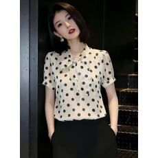 批发高级感波点<b class='q'>短袖</b><b class='q'>衬衫女</b>2026夏季新款蝴蝶结飘带设计感百搭减龄上衣