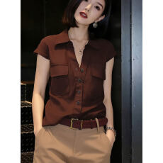 批发法式气质咖色<b class='q'>短袖</b>POLO领<b class='q'>衬衫女</b>2026年夏季新款显瘦百搭高级感上衣