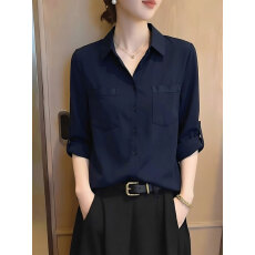 批发大码女装～轻熟翻领长袖衬衫2026<b class='q'>夏</b>季新款显瘦宽松设计感上衣