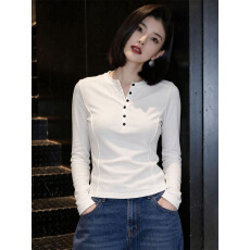 批发大码女装～亨利领长袖T恤秋季新款时尚减龄修身显瘦高级感上衣