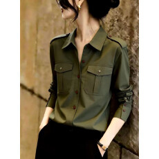 批发大码女装～法式修身<b class='q'>长袖</b><b class='q'>衬衫</b>2026秋季新款双口袋纽扣上衣时尚舒适