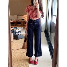 批发李李服饰原牛高腰阔腿<b class='q'>牛仔裤</b>女2025冬季新款宽腿不吸腿垂感<b class='q'>九分</b>裤