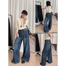 批发复古蓝刺绣磨破阔腿牛仔<b class='q'>裤</b>女秋季欧货高腰显瘦<b class='q'>宽松</b>休闲直筒拖地<b class='q'>裤</b>