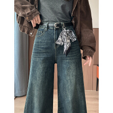 批发<b class='q'>韩版</b>百搭高腰复古微喇<b class='q'>牛仔裤</b><b class='q'>女</b>秋季新款宽松显瘦阔腿喇叭拖地长裤
