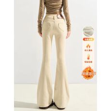 批发米<b class='q'>白色</b>加绒微喇<b class='q'>牛仔裤</b>女2025秋冬季新款高腰修身显瘦小个子喇叭裤