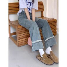 批发锦研<b class='q'>女装</b>秋季<b class='q'>大码</b>梨型身材穿搭高腰小个子显瘦九分阔腿牛仔烟管裤