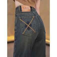 批发美拉德直筒牛仔裤女2025年新款大码宽松显瘦小个子高腰<b class='q'>复古</b>阔腿裤