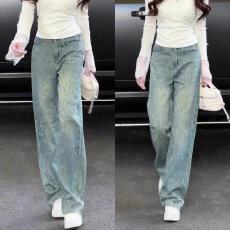 批发重工亮钻秋冬新款<b class='q'>烫钻</b><b class='q'>牛仔裤</b>女高级感时髦洋气高腰直筒显瘦阔腿裤